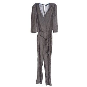 1.State Womens Black & White Polka Dot Jumpsuit With Tie Waist & V-Neck Size S